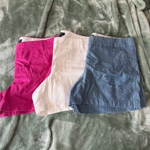 J. Crew Three-Piece Women’s Shorts Set — Hot Pink, White, Chambray Blue